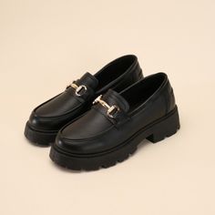 Platform Horse Bit Loafer Toe: Closed, Round Heel Shape: Platform, Flat Material: Synthetic Fit: Runs Large, Size Down Half Black School Shoes, Metallic Ballet Flats, Gold Ballet Flats, Lime Green Shorts, Driving Moccasins, Bit Loafers, Horse Bits, Black Loafers, Nike Tennis Dress