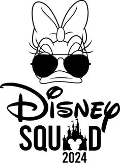 the disney squad logo is shown in black and white with sunglasses on it's face