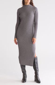 Variegated ribbing lends textural style points to this fitted sweater dress that's always a cold-weather go-to. 44" length Slips on over head Jewel neck Long sleeves 51% viscose, 32% polyester, 17% nylon Machine wash, dry flat Imported Fitted Sweater Dress, Concert Looks, Preppy Look, Daytime Dresses, Long Sleeve Sweater Dress, Fitted Suit, Kids Outerwear, Ugg Classic, Sweaters And Leggings