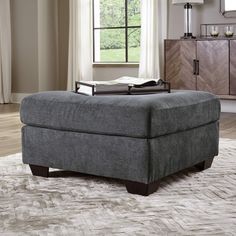 1190208 Black/Gray Contemporary Ambrielle Oversized Accent Ottoman By AFI - sofafair.com Accent Ottoman, Modern Room Decor, Sectional With Ottoman, Fabric Ottoman, American Furniture, Urban Setting, Upholstered Ottoman, Game Board, Love At First