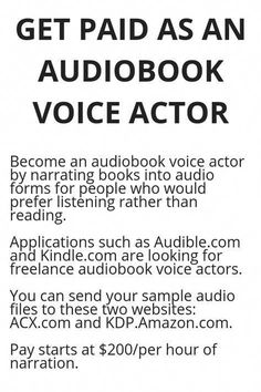 an audio book with the text get paid as an audiobook voice actor