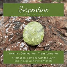 Serpentine Meaning, Properties & Chakras | Crystalyze Hades Crystals, Serpentine Stone Meaning, Serpentine Crystal Meaning, Serpentine Meaning, Crystal Rituals, Earth Grounding, Crystals For Wealth, Growth Spiritual