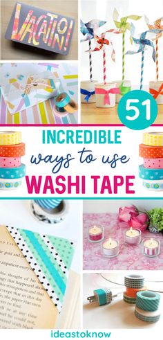 the words incredible ways to use washi tape are shown in this collage with different images