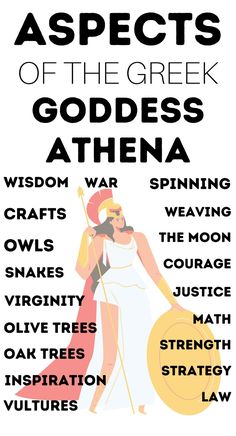 a poster with the words aspects of the greek godess athena on it