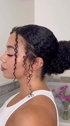 Messy Afro Hair, Wash And Go Bun Natural Hair, Low Messy Bun Natural Hair, Low Manipulative Natural Hairstyles, Curly Tied Hairstyles, Sleek Back Bun Curly Hair, Sleek Bun Hairstyles Curly Hair, Sleek Low Bun Curly Hair, Bridesmaid Hairstyles Natural Curly Hair