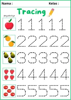 a worksheet with numbers and fruits for kids