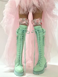 Pastel Combat Boots, Funky Boots, Pastel Boots, Pink Combat Boots, Fairy Shoes, Funky Shoes, Fashionista Clothes, Shoe Inspiration, Aesthetic Shoes