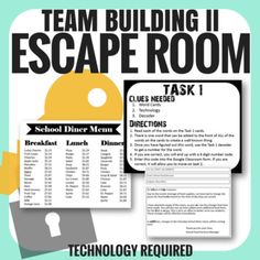 a poster with the words team building escape room