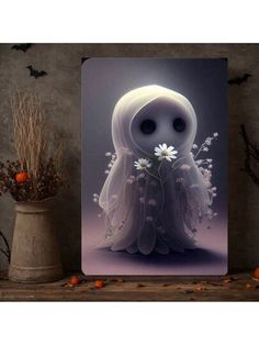 an image of a ghost with daisies in her hand