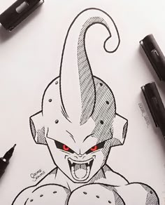 a drawing of an evil god with red eyes and big fangs on it's face