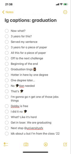 a screenshot of the ig captions graduation checklist