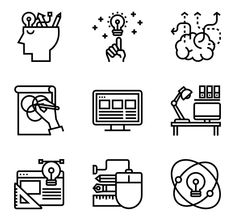 black and white icons depicting different types of items that are being used in the design process