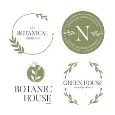 four logos for botanical products and green house