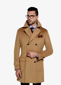 It's the sharpest coat in your closet, so we updated it with the best fabric we could find; cashmere. And as an added bonus, it's cut to fit cleanly over our signature slim-fit suits. . . . Color: Camel Design: Plain Blend: 90% Wool 10% Cashmere Luxury Fitted Peacoat With Double Button Closure, Luxury Fitted Peacoat With Double Button, Beige Wool Coat With Concealed Placket For Business, Formal Beige Wool Pea Coat, Business Double-breasted Pea Coat With Concealed Placket, Double-breasted Business Pea Coat With Concealed Placket, Luxury Double-breasted Pea Coat For Business, Beige Gabardine Pea Coat For Winter, Winter Beige Gabardine Pea Coat