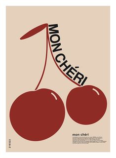 a poster with two cherries and the word mon cher written on it's side