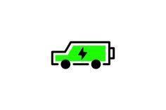 a green truck with a lightning bolt in the back and black outline on white background