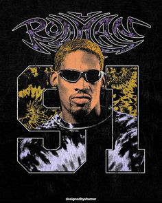 a man wearing sunglasses and a tie dye t - shirt with the number nine on it