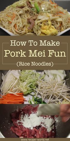 how to make pork mee fun rice noodles with vegetables and meat in the middle