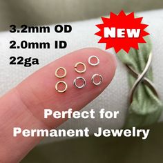 These jumprings are durable and perfect for permanent jewelry.  Click and lock technology makes for the perfect clean closure.  Quantity 50 Open Jumprings Dimensions: 2.0mm ID (inner diameter) 3.2mm OD (outer diameter) 22 Gauge Slightly larger version:  https://www.etsy.com/listing/1287631494/set-of-50-x-jumprings-22ga-38mm-open? Find more charms in my supply shop: ImprintedSupplies.etsy.com Find complete ready to gift personalized jewelry in my main shop: ImprintedMemories.etsy.com Due to the s Wholesale Jewelry Supplies, Permanent Jewelry, Jewelry Wholesale, 14kt Gold, Jump Rings, Wholesale Jewelry, Jewelry Supplies, Personalized Jewelry, San Jose