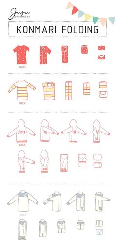 the instructions for how to fold clothes and sweaters in different styles, sizes and colors