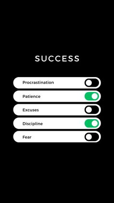 the words success are displayed in green and white on a black background with four different colors