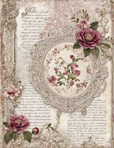 an ornate frame with pink flowers on it