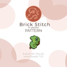 the brick stitch pattern has been created to look like a green turtle and is on pink circles