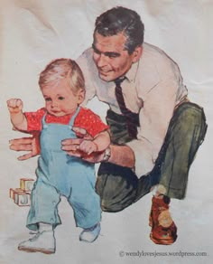 an older man holding a small child in his lap while wearing overalls and a tie