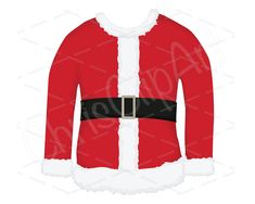 a red and white santa claus suit with black belted waist, on a white background