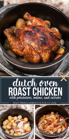 chicken roasting in an outdoor cast iron skillet