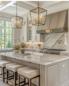 Modern Farmhouse Kitchens Gold Hardware, Modern Colonial Kitchen Ideas, Kitchen Overlooking Backyard, Large House Interior Design, French Tudor Kitchen, Perry Homes Kitchen, Cristallo Quartzite Kitchen Countertops, French Country Kitchen Remodel, New Kitchen Must Haves