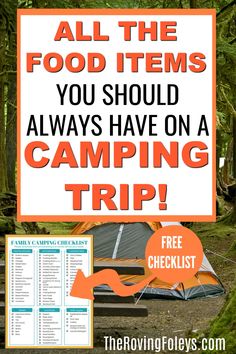 the camping checklist for all the food items you should have on a camping trip