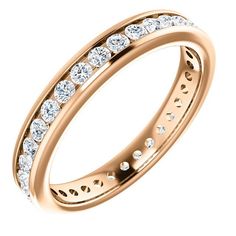 14 Karat Rose Gold Channel-Set Eternity Band. This Ring Featuring Between .64 to .76 Carat Total Weight Round Brilliant Diamonds Depending On The Ring Size. The Diamonds Display G-H In Color and SI2-SI3 In Clarity. Bezel Set Necklace, White Gold Bangle, Platinum Chain, Yellow Gold Bangle, Titanium Wedding Band, Diamond Eternity Band, Diamond Wedding Sets, Yellow Gold Chain, Channel Set