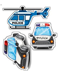 a police car and helicopter sticker set on a white background with the words police written below it