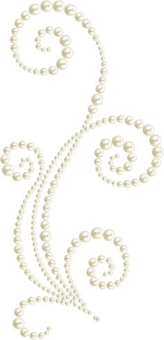 a white background with pearls and swirls in the shape of a letter e on it