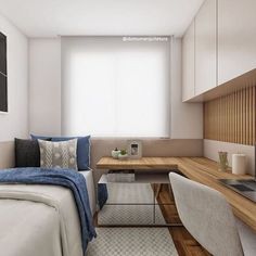 a bedroom with a bed and desk in it