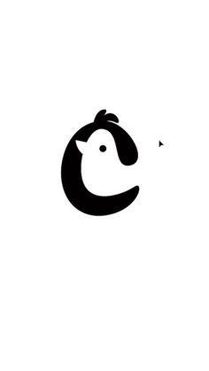 a black and white image of a bird with its head in the shape of a letter c