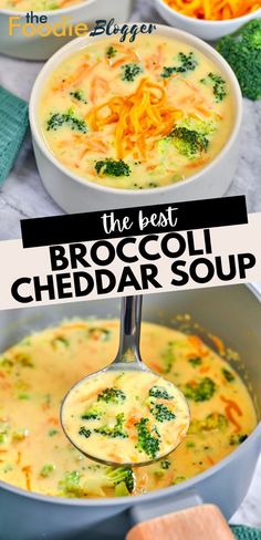 broccoli cheddar soup in a bowl with a spoon