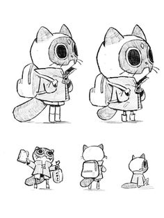 some drawings of cats with backpacks