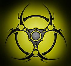 a black and yellow biohazard symbol on a dark background