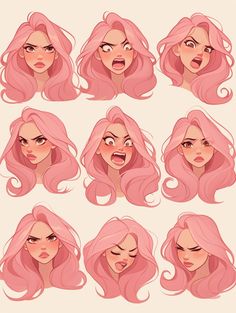 Voluminous Hair Drawing, Sassy Face Expression Drawing, Beautiful Hair Drawing, How To Draw Animation Character Design, Drawing Faces Digital, Hair Texture Drawing Reference, Manga Character Reference, Side Art Reference, Dreamy Face Expression