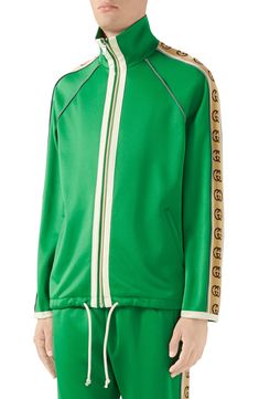 Men's Gucci Oversize Technical Jersey Jacket, Size XX-Large - Green Drop Crotch Shorts, Lace Turtleneck, Slim Straight Pants, Monochromatic Outfit, Jersey Jacket, Striped Jersey, Tie Dye Sweatshirt, Cotton Hoodie