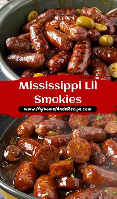 this is an image of mississippi lils smokies with olives in sauce