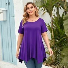 LARACE boho tops for women are made of 95% Rayon, 5% Spandex, stretchy, breathable and cozy to wear. No pilling/ fading/ shrinking. Hand wash is recommended for plus size tunic tops for women. Machine Wash Refreshing & Cozy - The essential plus size summer tops for women, of course, is the round neck womens short sleeve tops. The crew neck has always been a permanent design in the fashion industry. Great matching, easy to slip on or off and wash. Do you want to miss such versatile and fashionabl Womens Tunic Tops, Plus Size Tunics, Floral Blouses, Plus Size Summer Tops, Plus Size Tunic, Womens Tops Dressy, Funny Shirts Women, Bohemian Tops, Boho Shirts