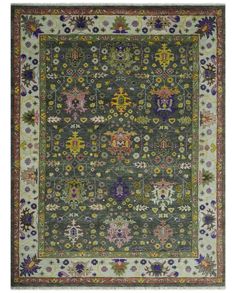 Hand Knotted Charcoal, Ivory and Green Traditional Oushak Custom Made Wool Area Rug Family Room Rugs, Carpet Weaving, Family Living Room, Big Rugs, Counter Height Dining Sets, House Office, Mirrored Nightstand, Tile Furniture, Kitchen Mirror