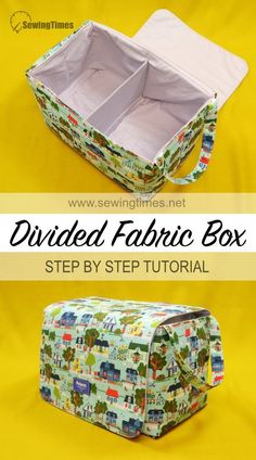 the divided fabric box is shown with instructions to make it