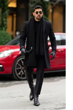 Mens Winter Fashion Outfits, Long Coat Men, Men's Trench Coat, Man In Black