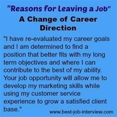 a blue poster with the words,'reasons for leaving a job as a change of career direction '