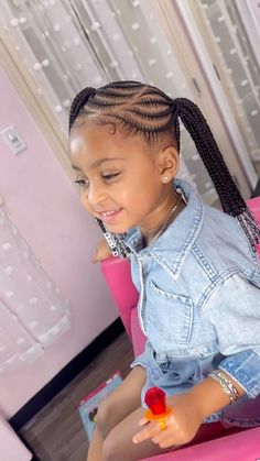 Instagram Black Braids Natural Hair, Kids Feedins Braids, Kids Natural Braided Hairstyles, Black Child Hairstyles, Kids Braided Hairstyles With Hearts, Girls Hairstyles Black Kids, Hairstyles For 2 Year Girl Black, Cute Braids For Kids, Kids Hair Braids