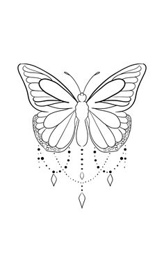 a black and white drawing of a butterfly with diamonds on it's back side